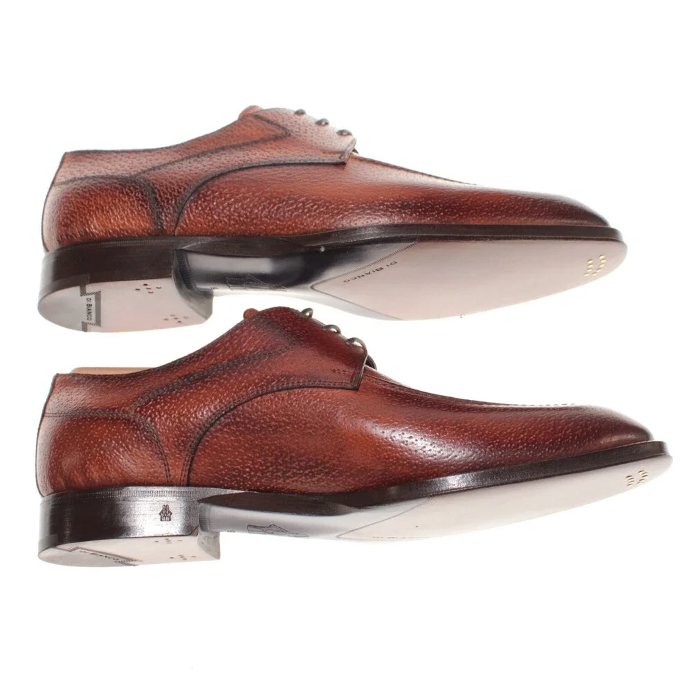 Di Bianco NWB Derby Dress Shoes Size 42 (US 9) in Brown Pebbled Leather